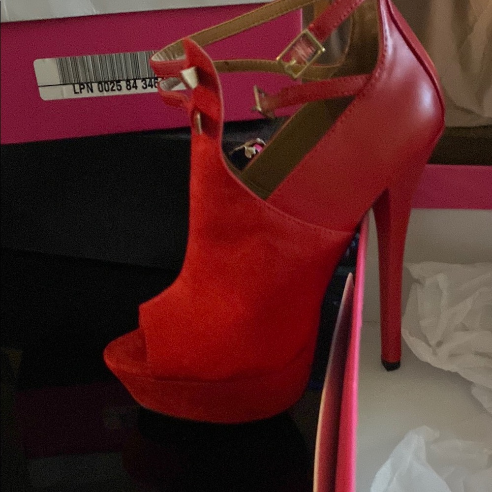 JustFab Vibrant Red Peep-Toe Heels